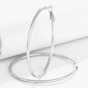 QLKIYLR 60mm Silver Hoop Earrings, 14K White Gold Plated